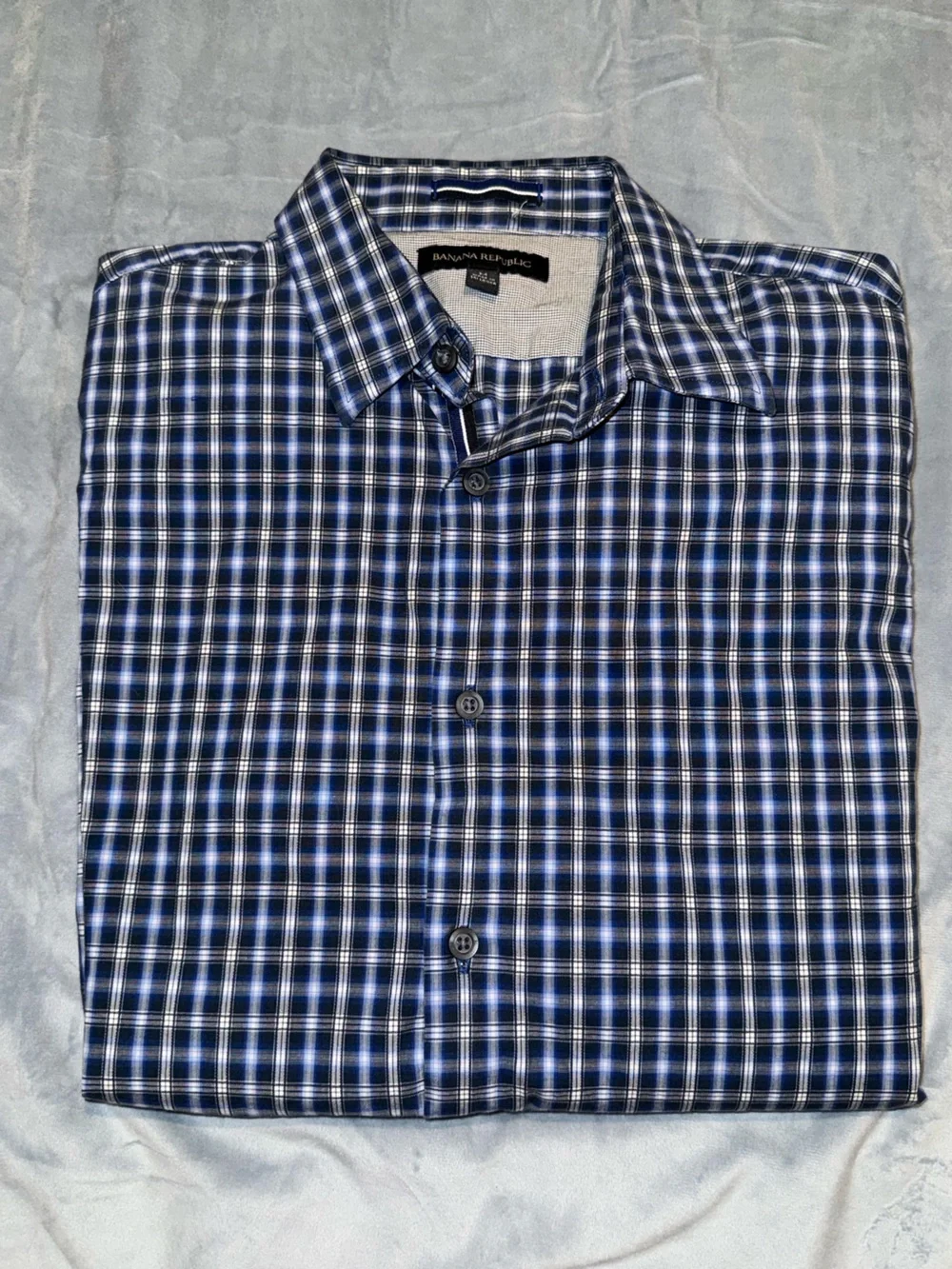 Banana Republic Navy Black White Long Sleeve Button Up Dress Shirt Men’s Size M